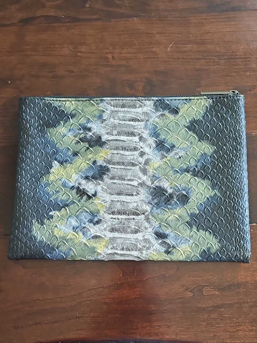 Deux Lux Snake-Embossed Zip Clutch
